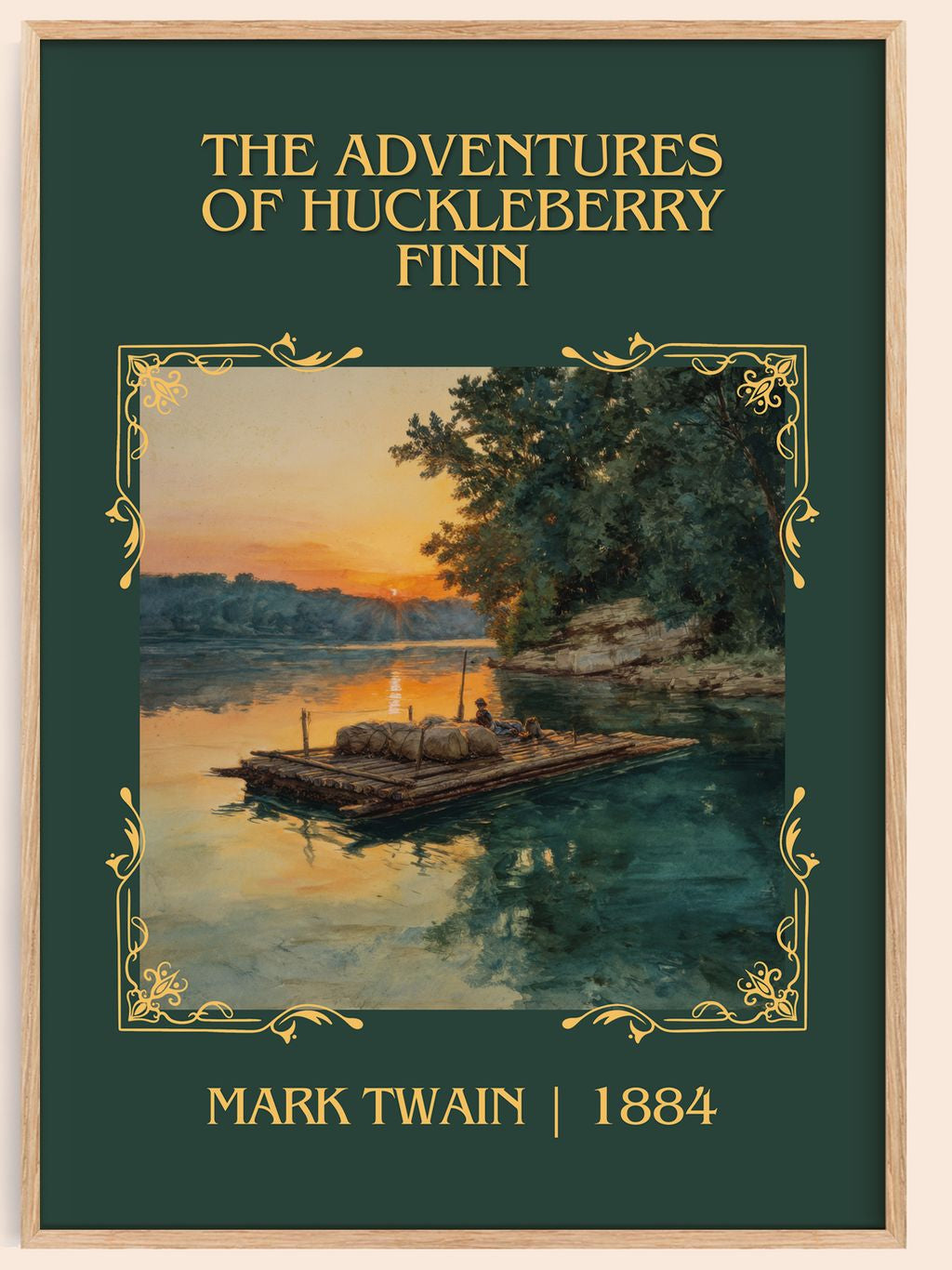 The Adventures Of Huckleberry Finn classic book art book poster by Mark Twain – framed literary art print