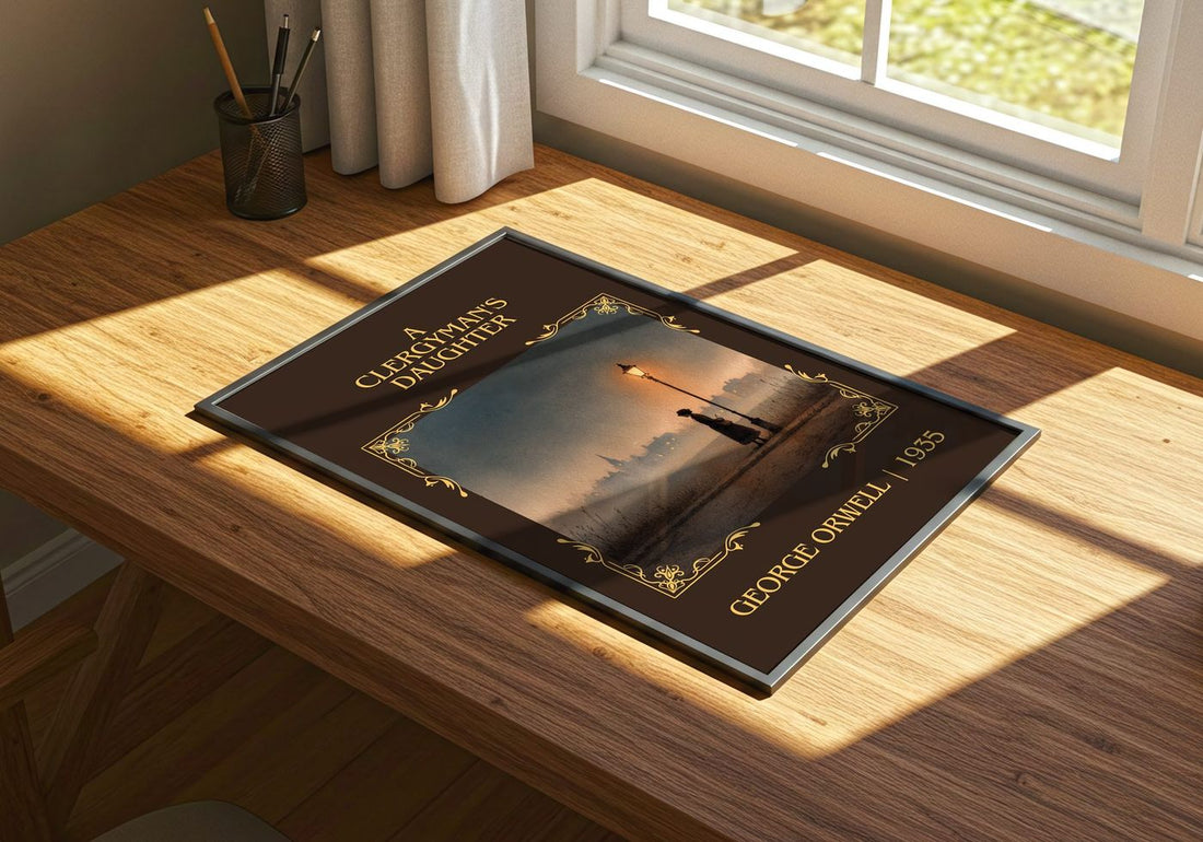 A Clergyman'S Daughter Classic Book Art Print by George Orwell – print on a sunlit desk