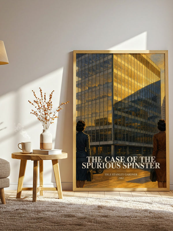 The Case Of The Spurious Spinster watercolour print in frame leaning in hallway – mystery wall art
