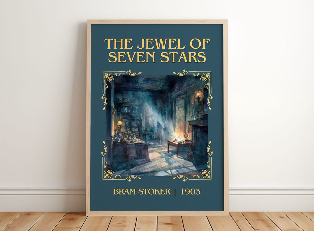 The Jewel Of Seven Stars Classic Book Art Print by Bram Stoker – framed print leaning on a wooden floor