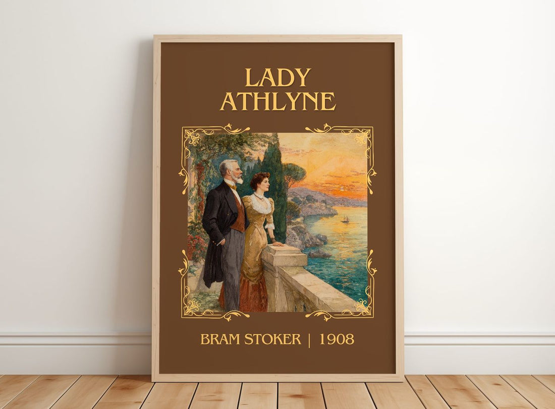 Lady Athlyne Classic Book Art Print by Bram Stoker – framed print leaning on a wooden floor