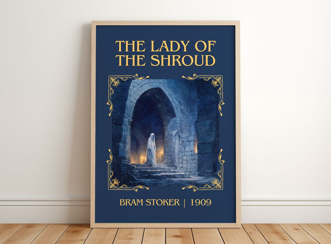 The Lady Of The Shroud Classic Book Art Print by Bram Stoker – framed print leaning on a wooden floor