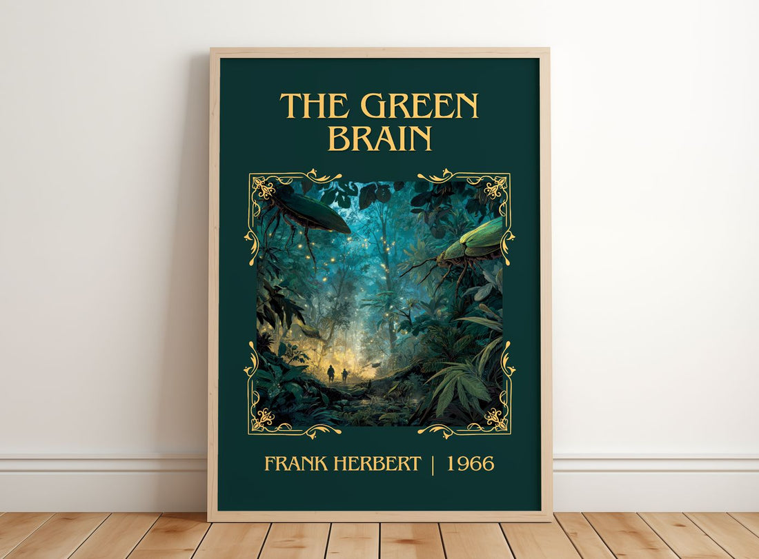 The Green Brain Classic Book Art Print by Frank Herbert – framed print leaning on a wooden floor