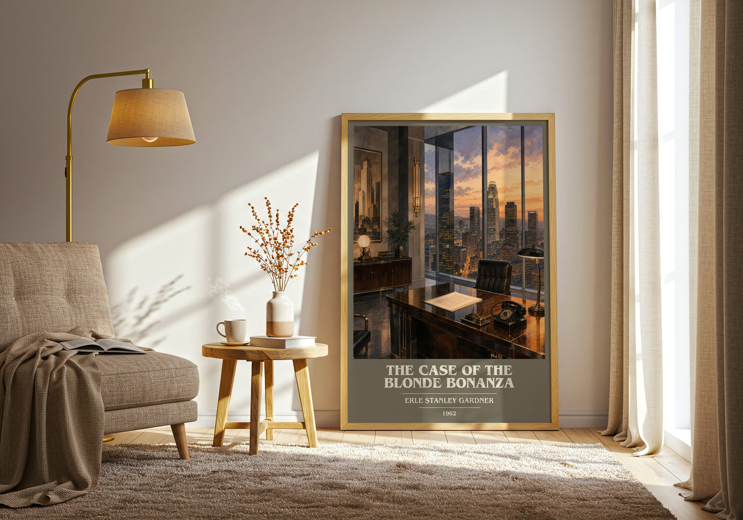 The Case Of The Blonde Bonanza book cover print on bookshelf – Erle Stanley Gardner fan gift