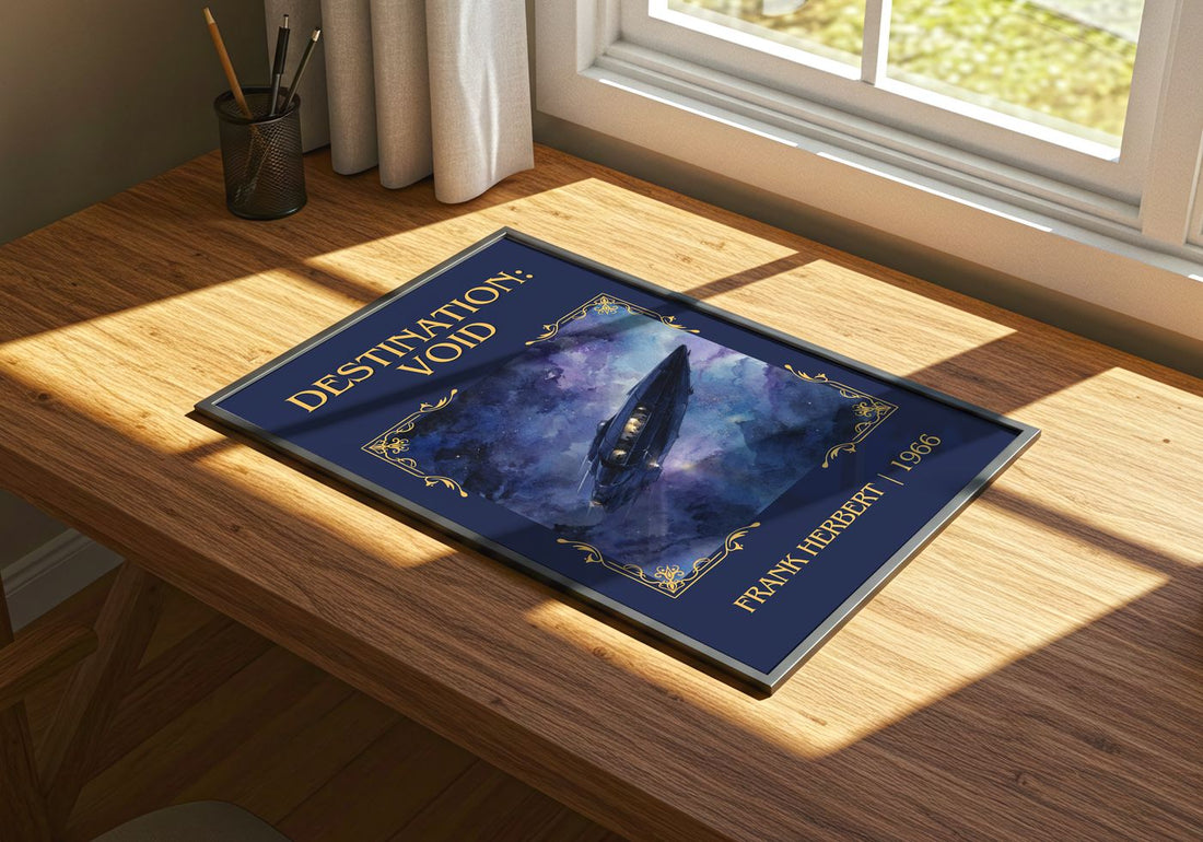 Destination: Void Classic Book Art Print by Frank Herbert – print on a sunlit desk