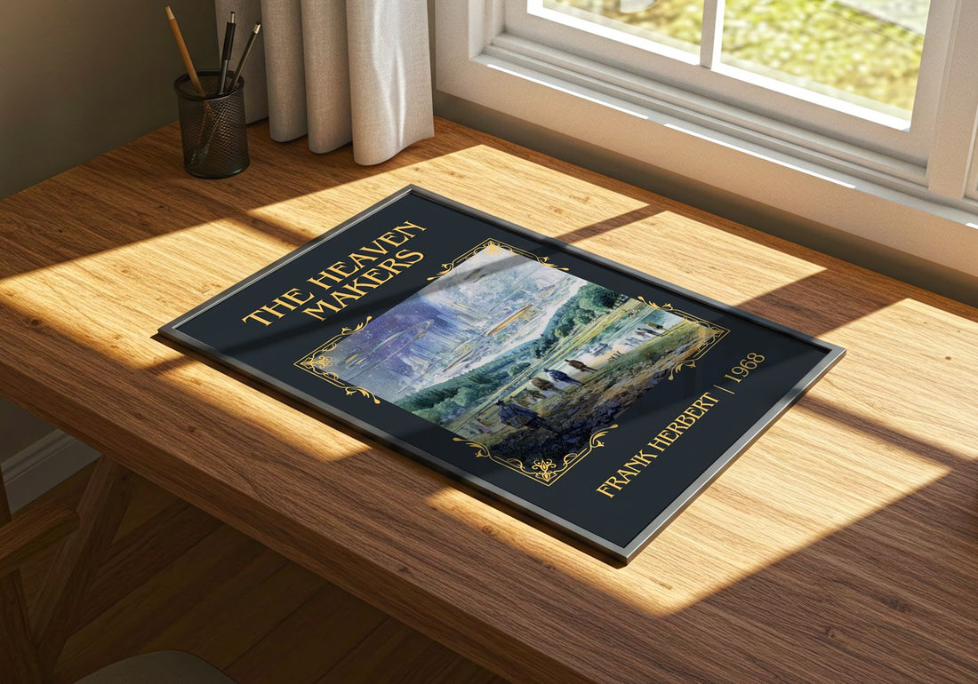 The Heaven Makers Classic Book Art Print by Frank Herbert – print on a sunlit desk