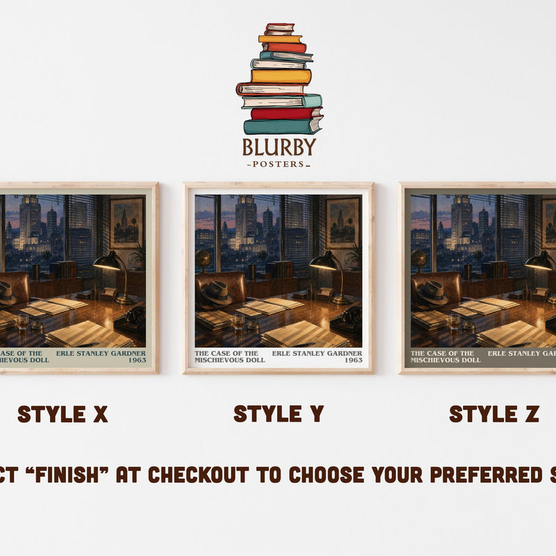 The Case Of The Mischievous Doll literary print in frame leaning in hallway – mystery wall art