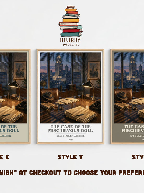 The Case Of The Mischievous Doll book cover print in frame leaning in hallway – mystery wall art