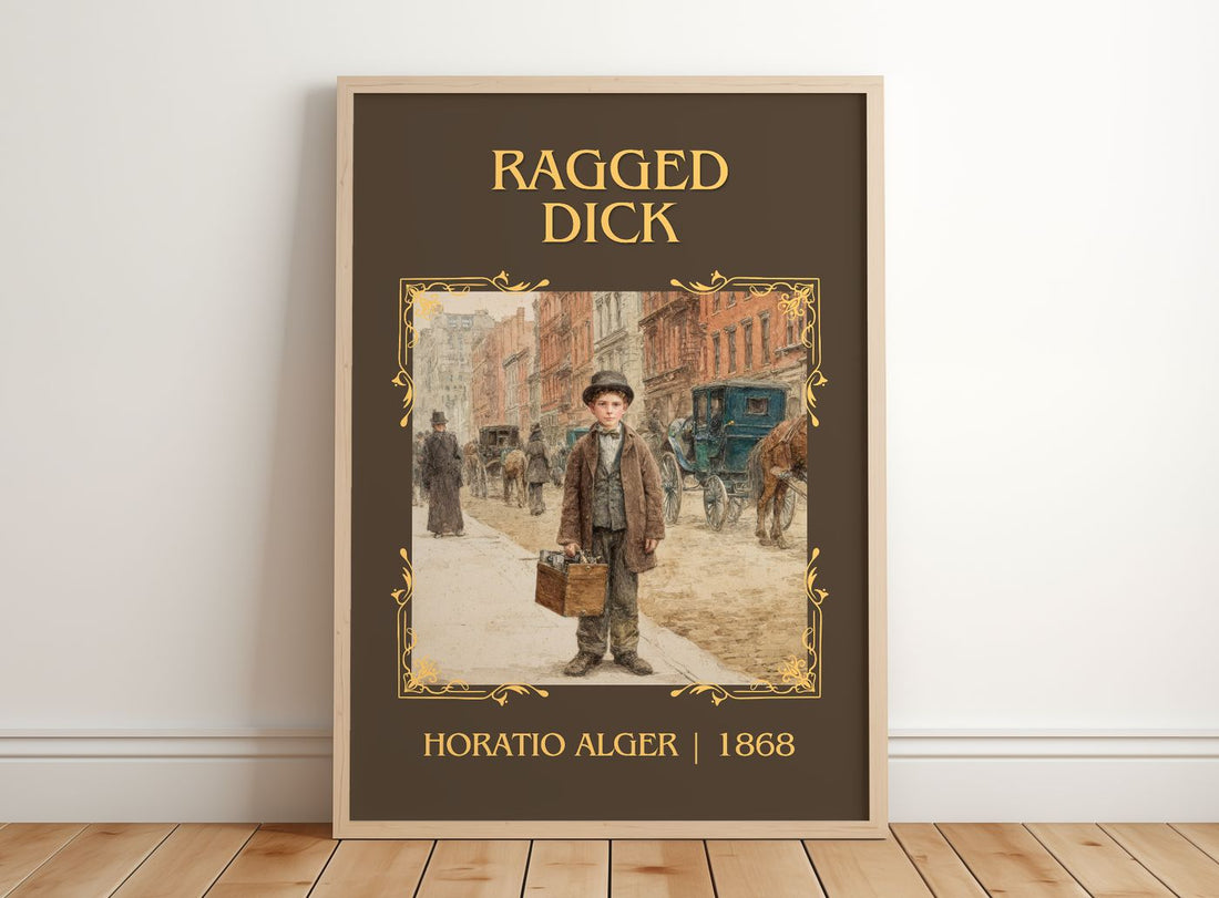Ragged Dick Classic Book Art Print by Horatio Alger – framed print leaning on a wooden floor