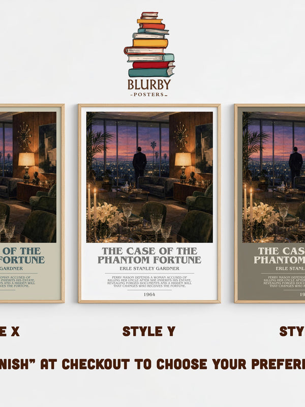 The Case Of The Phantom Fortune bookish print in frame leaning in hallway – mystery wall art