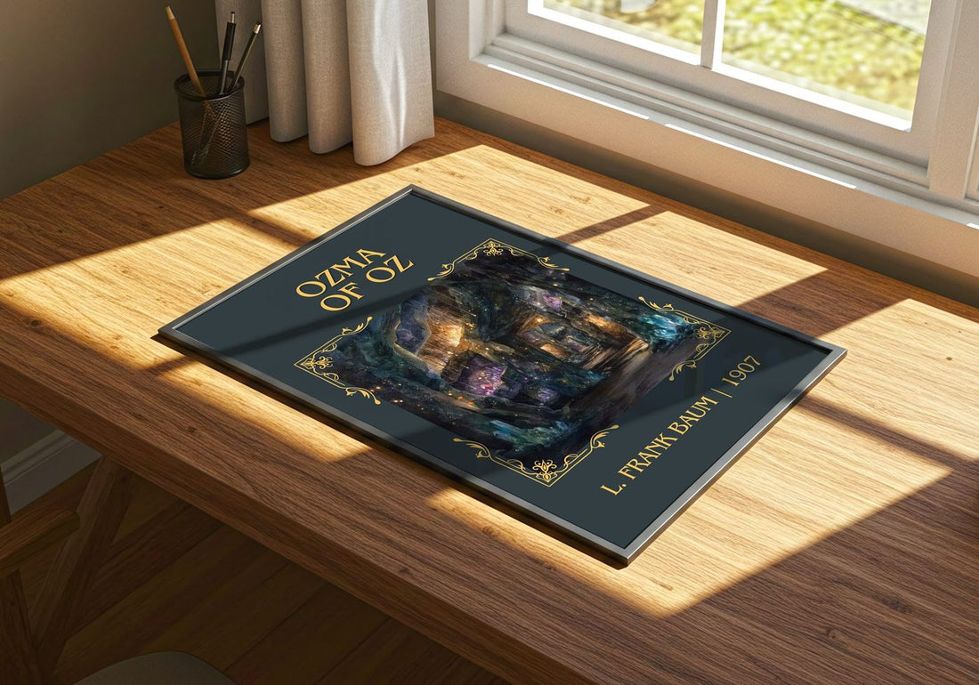 Ozma Of Oz Classic Book Art Print by L. Frank Baum – print on a sunlit desk