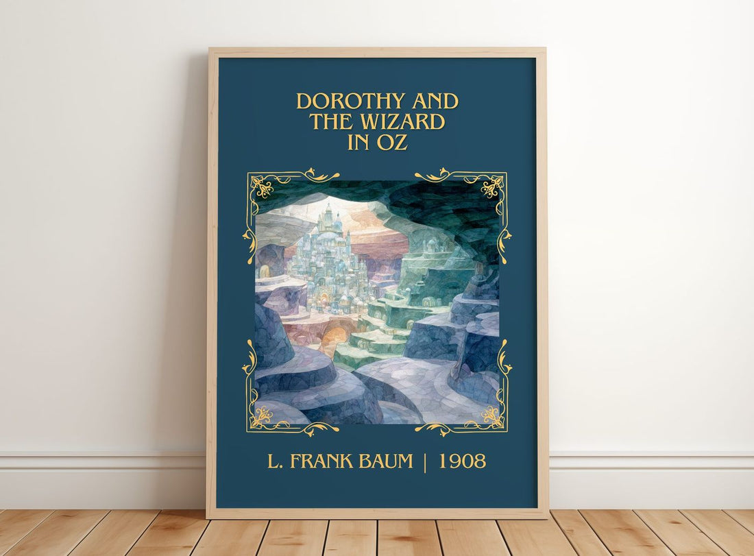 Dorothy And The Wizard In Oz Classic Book Art Print by L. Frank Baum – framed print leaning on a wooden floor