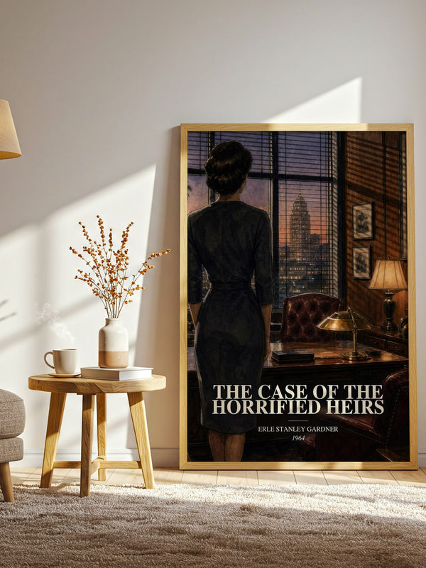 The Case Of The Horrified Heirs watercolour print in frame leaning in hallway – mystery wall art