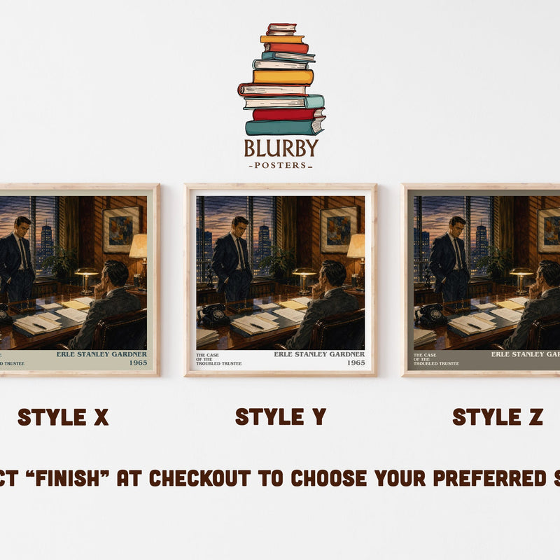The Case Of The Troubled Trustee literary print in frame leaning in hallway – mystery wall art