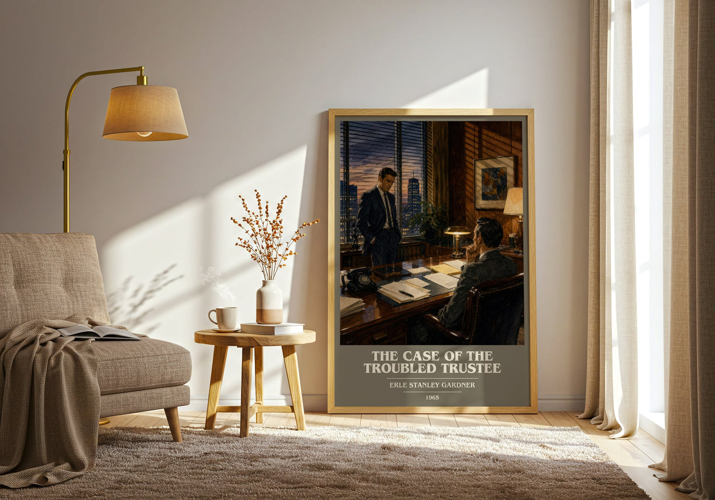 The Case Of The Troubled Trustee book cover print on bookshelf – Erle Stanley Gardner fan gift