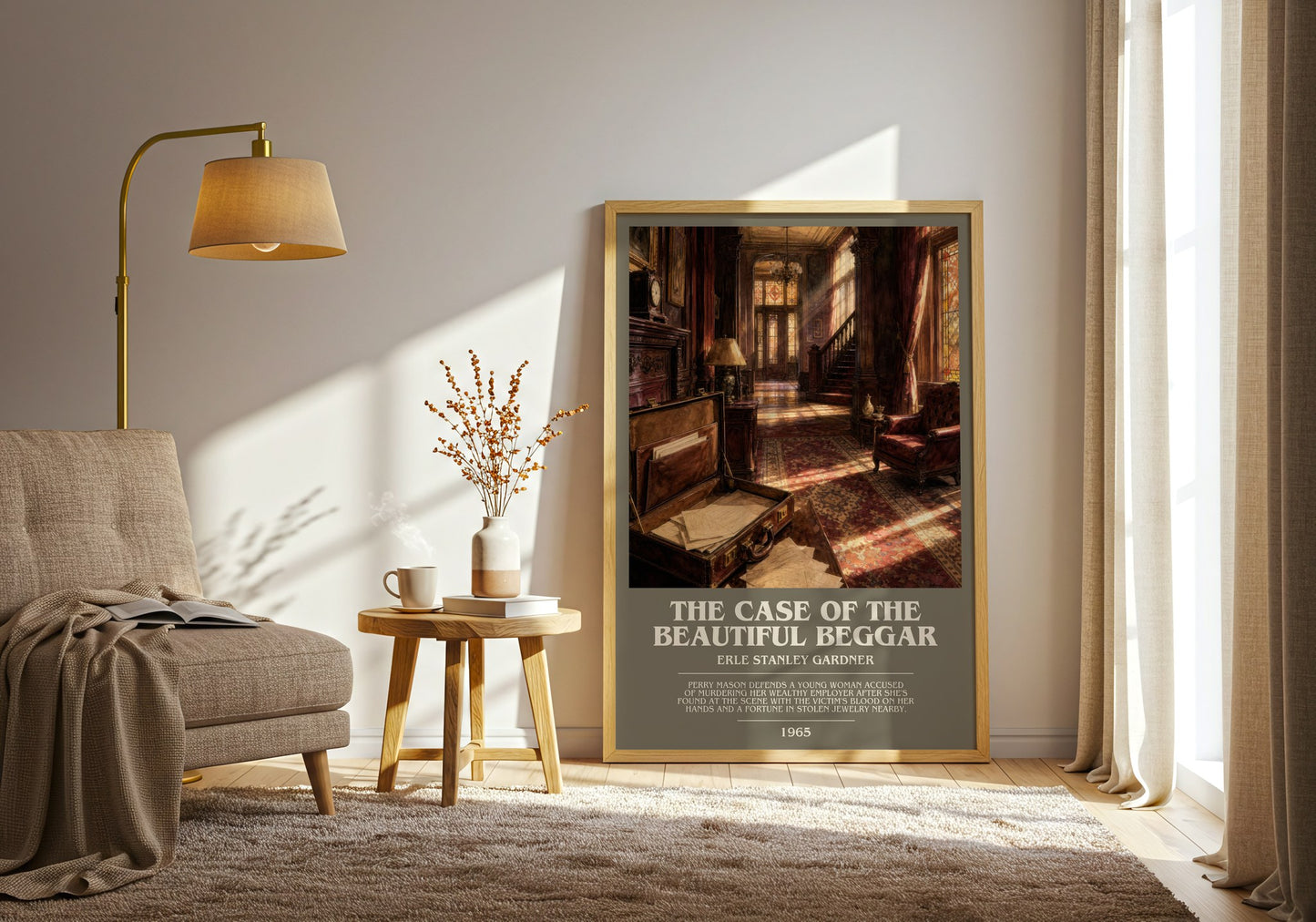 The Case Of The Beautiful Beggar bookish print on bookshelf – Erle Stanley Gardner fan gift