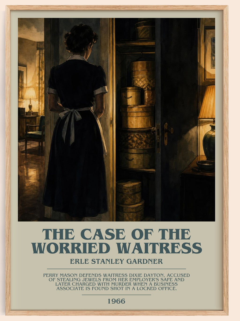 The Case Of The Worried Waitress bookish book poster by Erle Stanley Gardner – framed literary art print