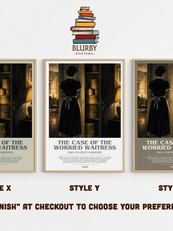 The Case Of The Worried Waitress bookish print in frame leaning in hallway – mystery wall art