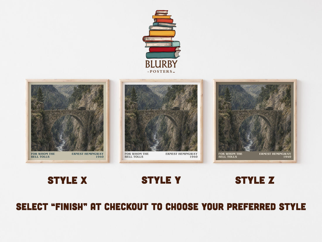 For Whom The Bell Tolls literary print in frame leaning in hallway – historical fiction wall art (mockup)