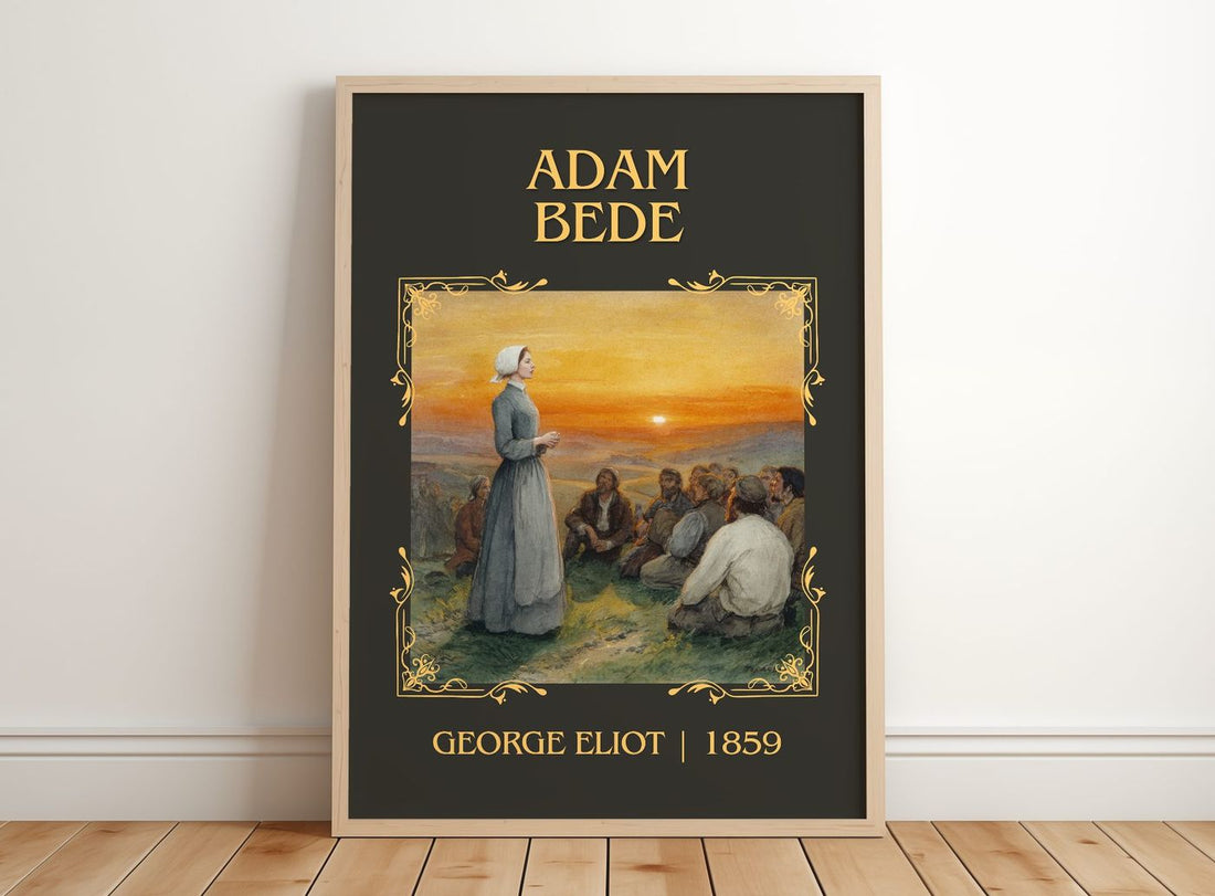 Adam Bede Classic Book Art Print by George Eliot – framed print leaning on a wooden floor