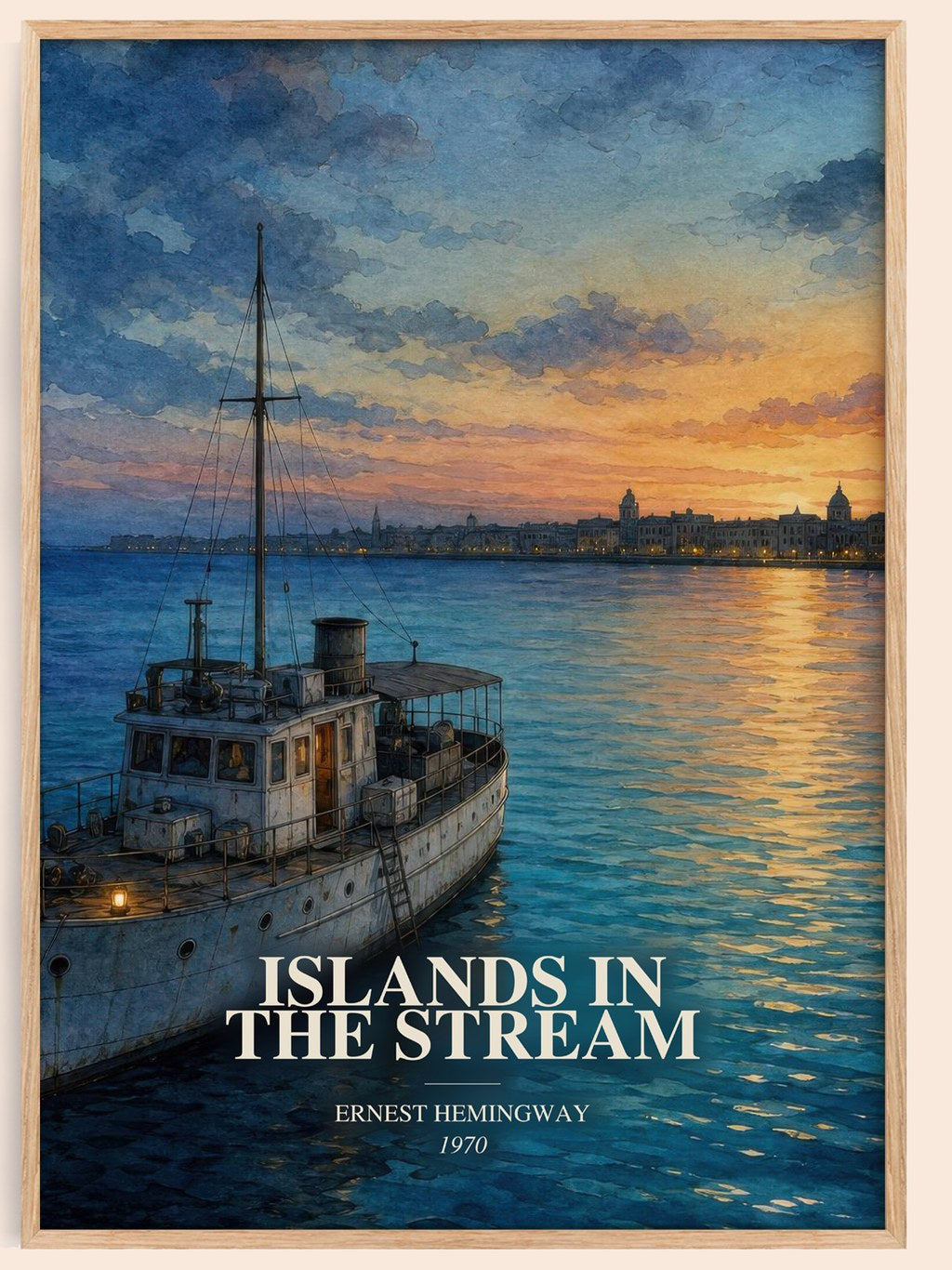 Islands In The Stream watercolour book poster by Ernest Hemingway – framed literary art print