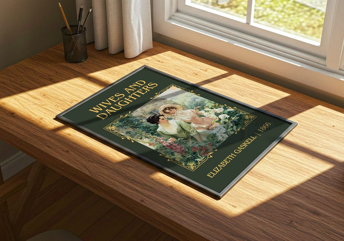 Wives And Daughters Classic Book Art Print by Elizabeth Gaskell – print on a sunlit desk