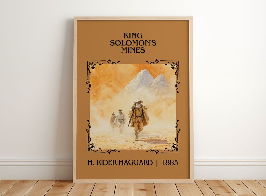 King Solomon'S Mines Classic Book Art Print by H. Rider Haggard – framed print leaning on a wooden floor