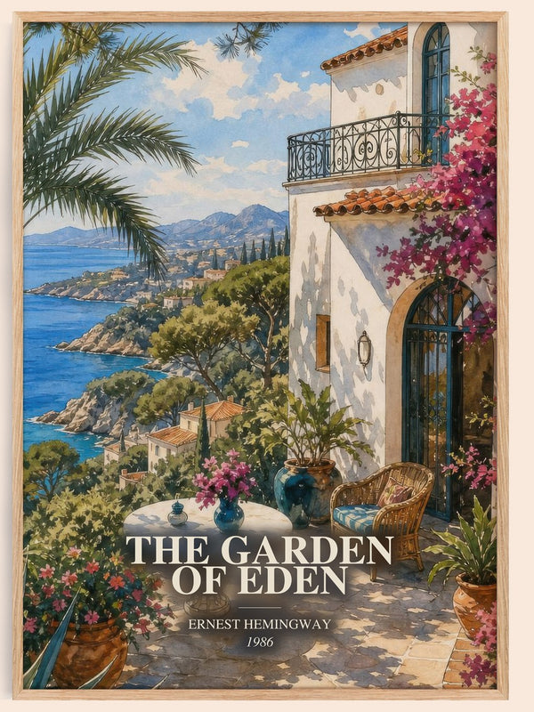 The Garden Of Eden watercolour book poster by Ernest Hemingway – framed literary art print