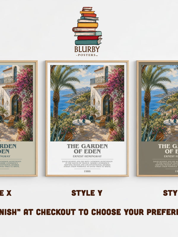The Garden Of Eden bookish print in frame leaning in hallway – literary fiction wall art