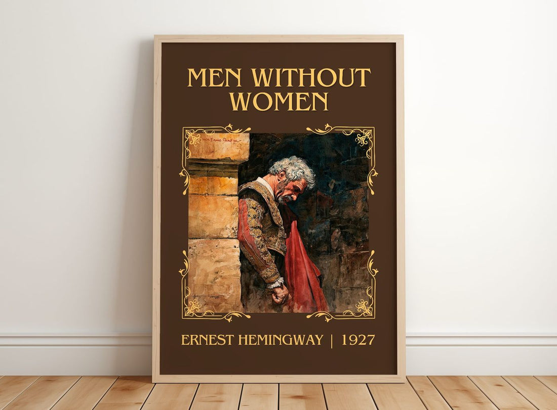 Men Without Women Classic Book Art Print by Ernest Hemingway – framed print leaning on a wooden floor