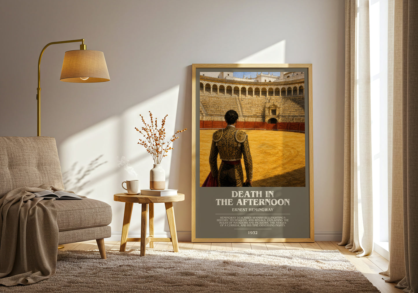 Death In The Afternoon bookish print on bookshelf – Ernest Hemingway fan gift