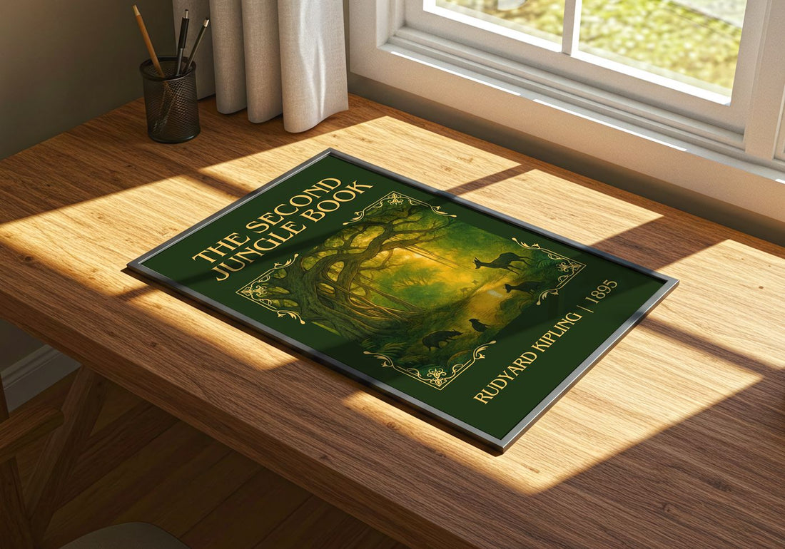 The Second Jungle Book Classic Book Art Print by Rudyard Kipling – print on a sunlit desk