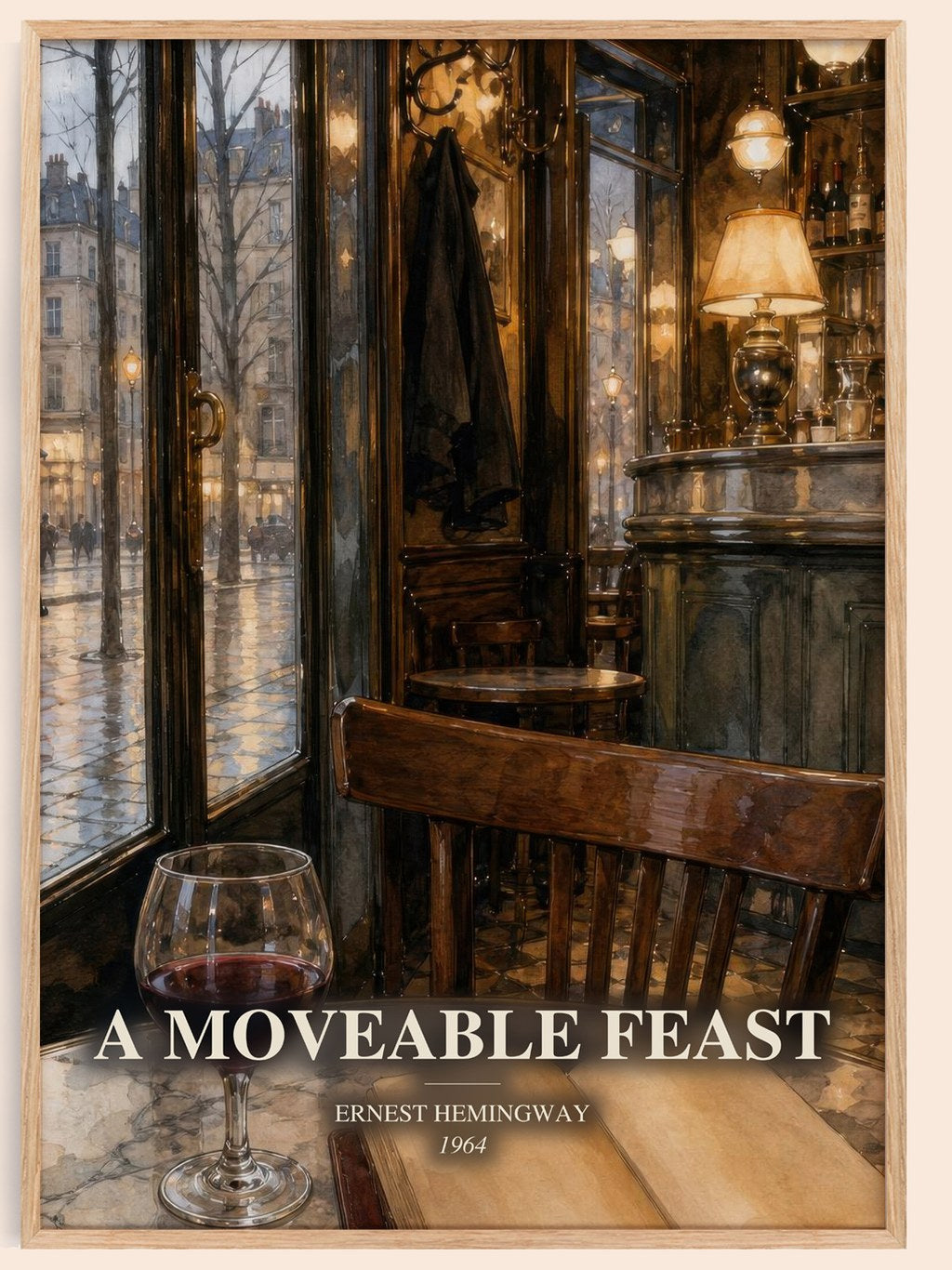 A Moveable Feast watercolour book poster by Ernest Hemingway – framed literary art print