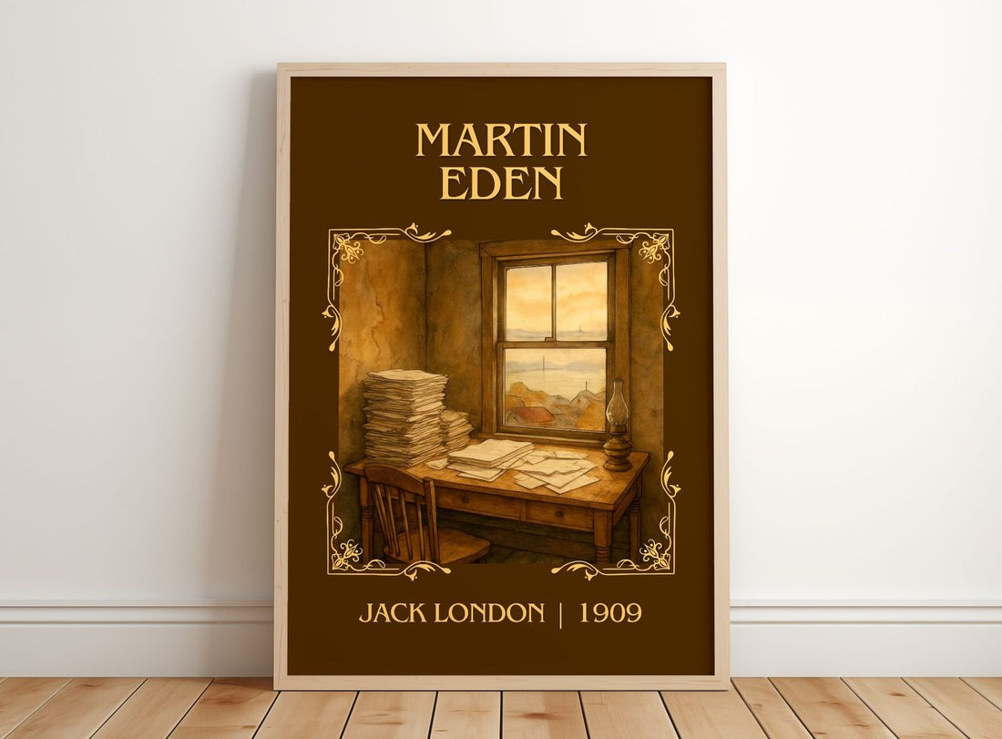 Martin Eden Classic Book Art Print by Jack London – framed print leaning on a wooden floor