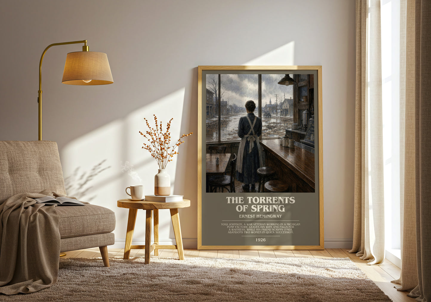 The Torrents Of Spring bookish print on bookshelf – Ernest Hemingway fan gift