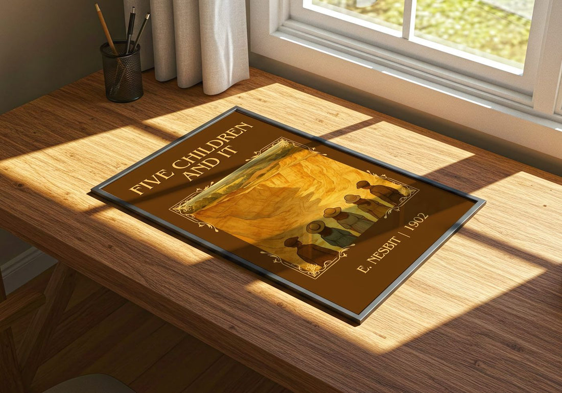 Five Children And It Classic Book Art Print by E. Nesbit – print on a sunlit desk