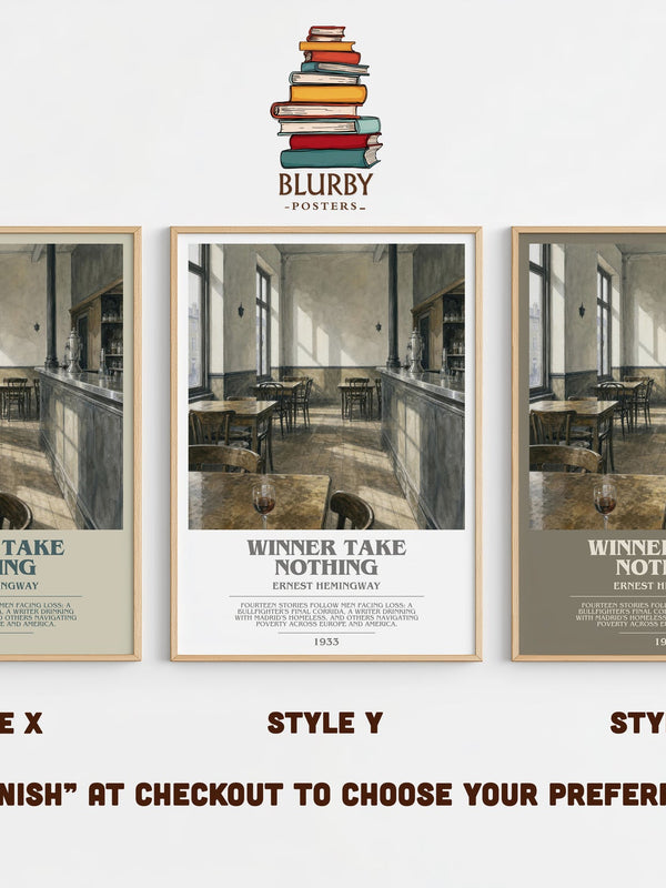 Winner Take Nothing bookish print in frame leaning in hallway – literary fiction wall art