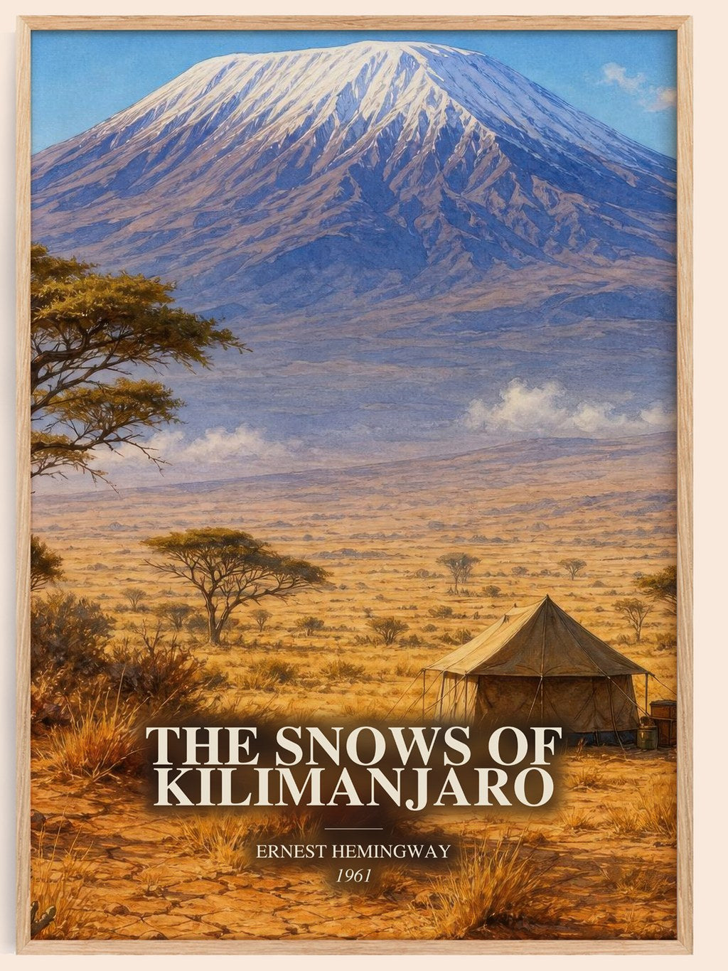 The Snows Of Kilimanjaro watercolour book poster by Ernest Hemingway – framed literary art print