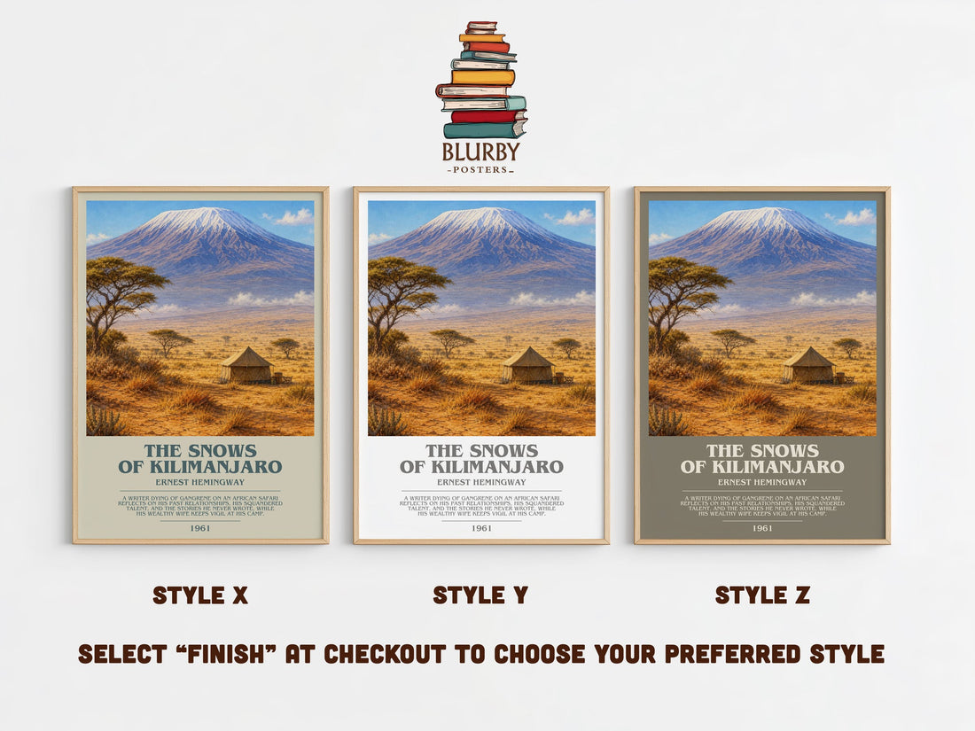 The Snows Of Kilimanjaro bookish print in frame leaning in hallway – literary fiction wall art (mockup)