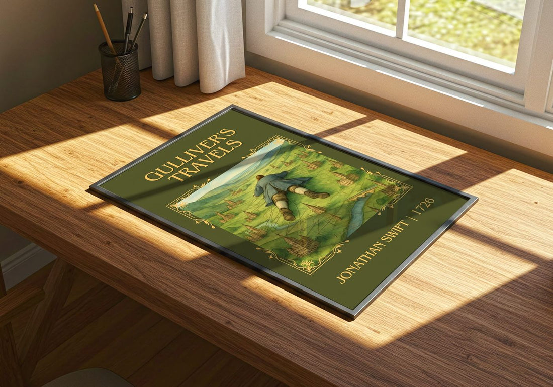Gulliver'S Travels Classic Book Art Print by Jonathan Swift – print on a sunlit desk