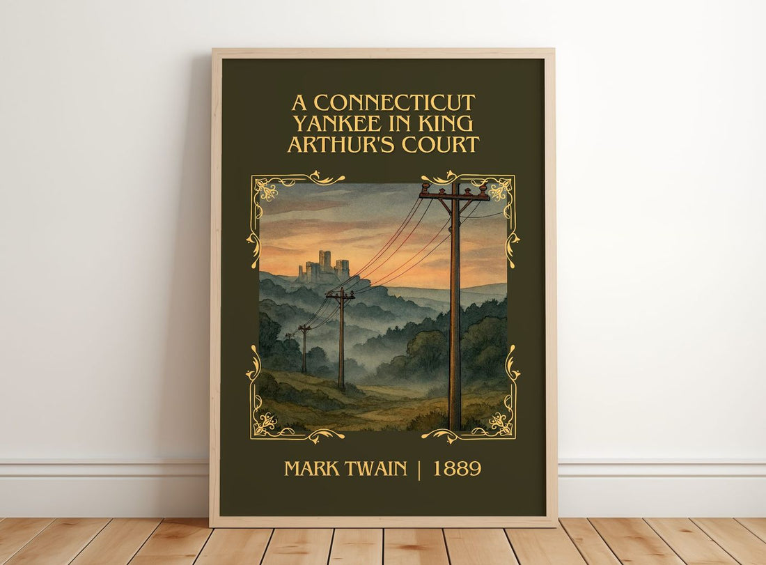 Connecticut Yankee In King Arthur'S Court Classic Book Art Print – framed print leaning on a wooden floor