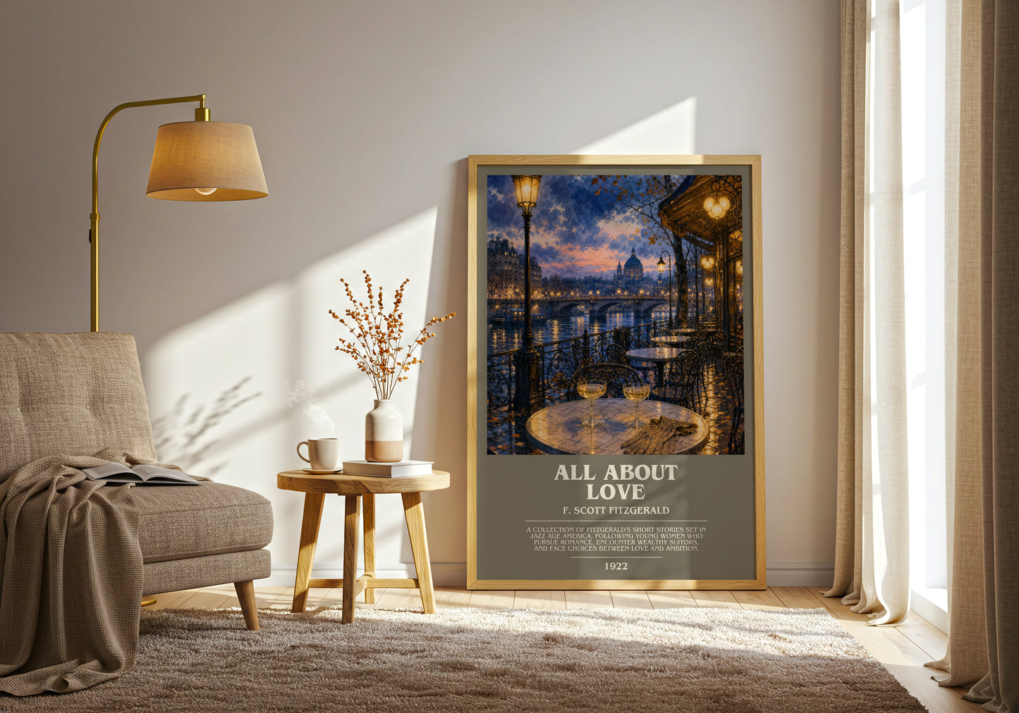 All About Love bookish print on bookshelf – F. Scott Fitzgerald fan gift