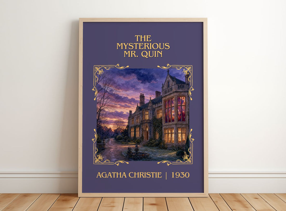 The Mysterious Mr. Quin Classic Book Art Print by Agatha Christie – framed print leaning on a wooden floor