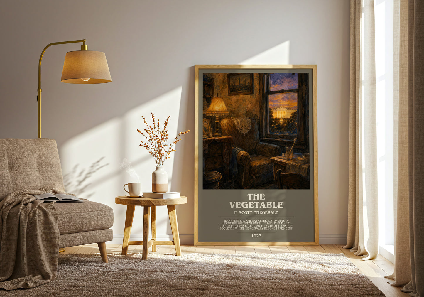 The Vegetable bookish print on bookshelf – F. Scott Fitzgerald fan gift