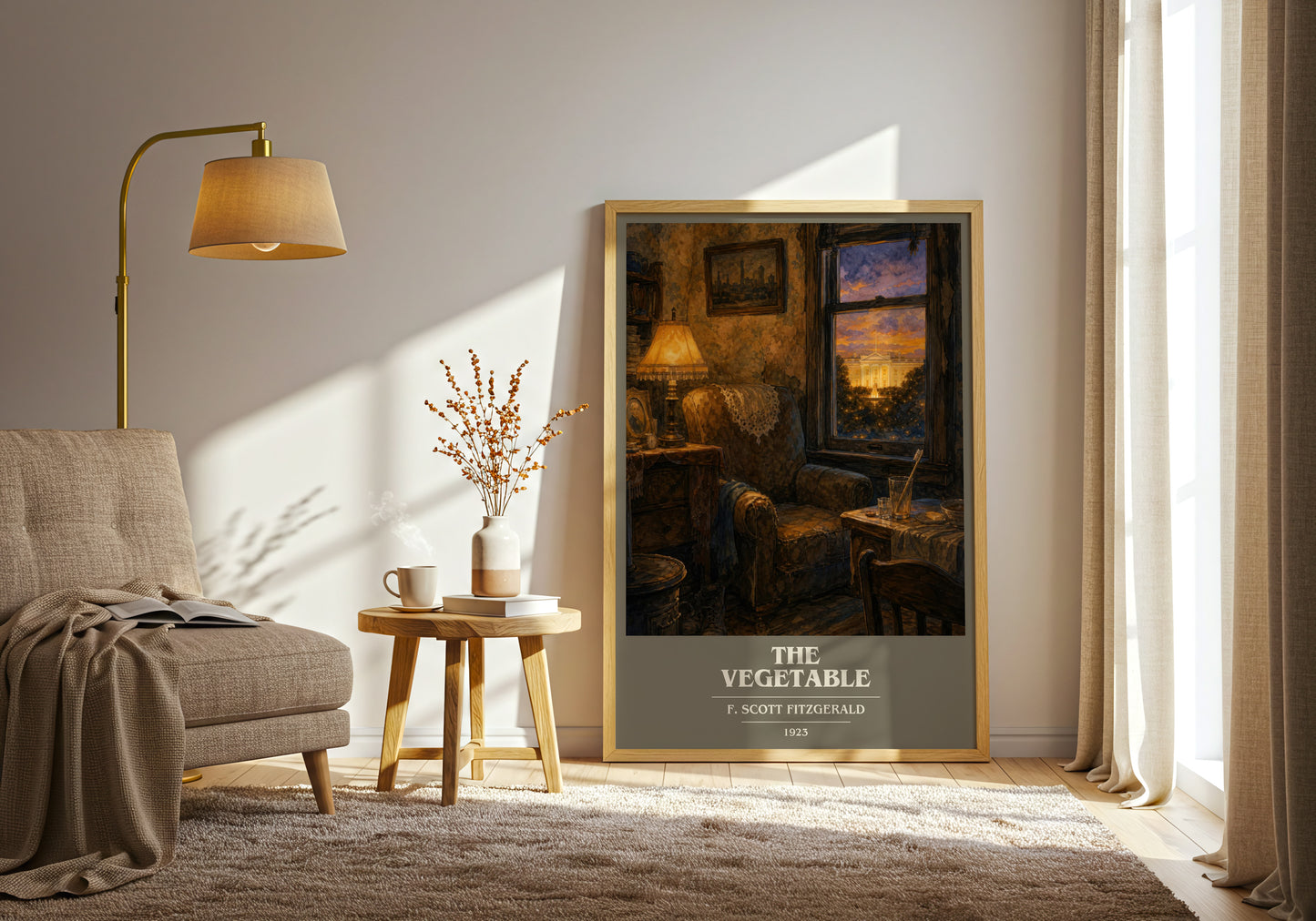 The Vegetable book cover print on bookshelf – F. Scott Fitzgerald fan gift