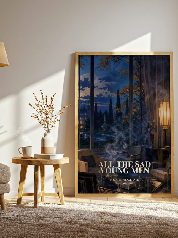 All The Sad Young Men watercolour print in frame leaning in hallway – literary fiction wall art