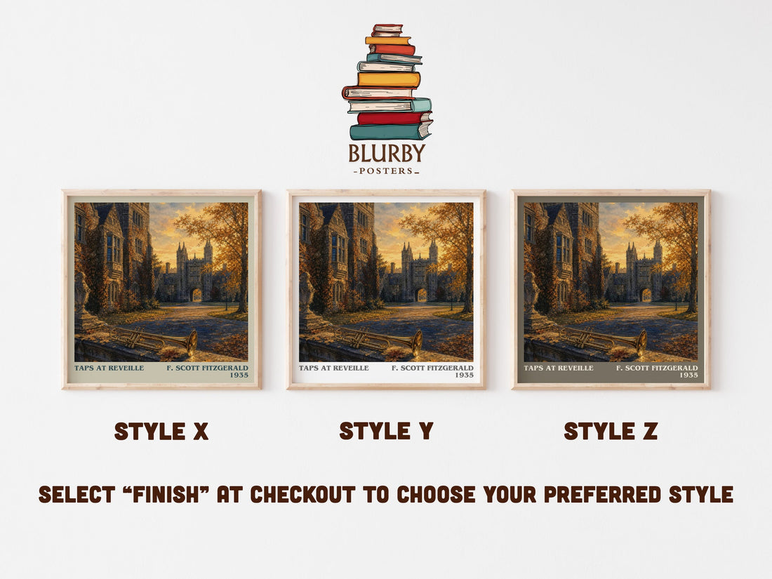 Taps At Reveille literary print in frame leaning in hallway – literary fiction wall art (mockup)