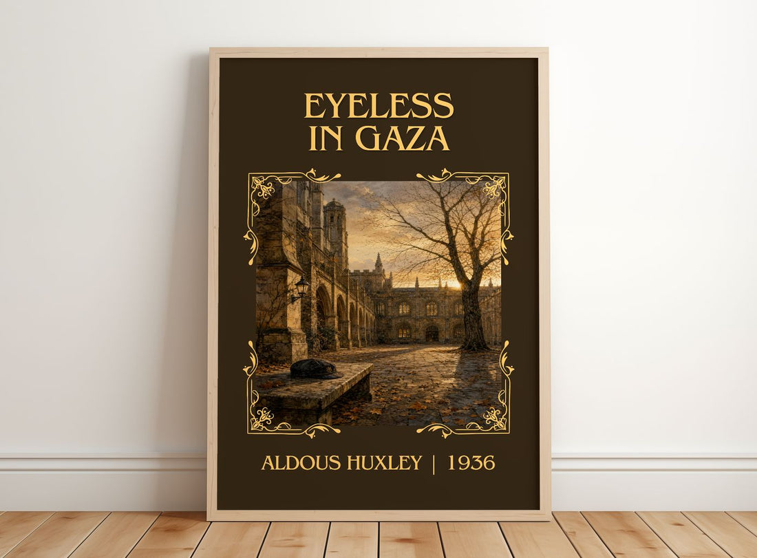 Eyeless In Gaza Classic Book Art Print by Aldous Huxley – framed print leaning on a wooden floor