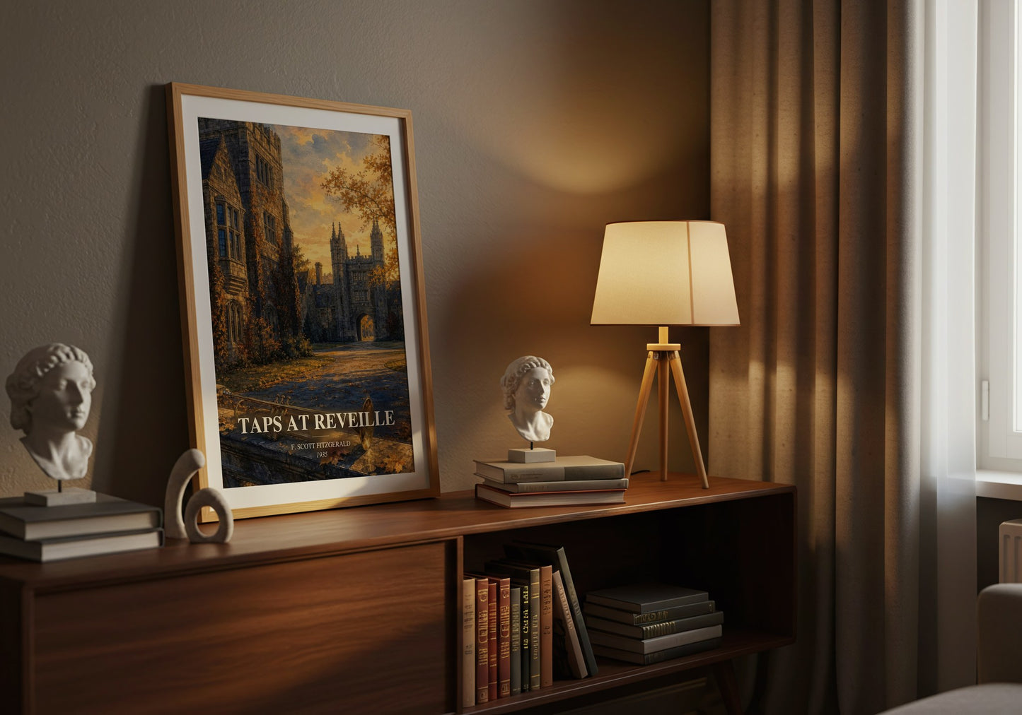 Taps At Reveille watercolour print on bookshelf – F. Scott Fitzgerald fan gift