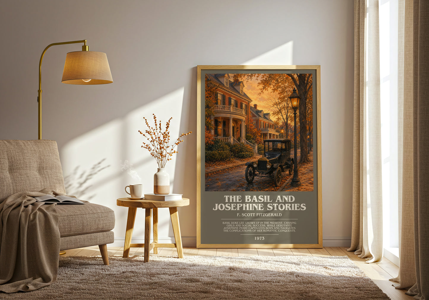 The Basil And Josephine Stories bookish print on bookshelf – F. Scott Fitzgerald fan gift